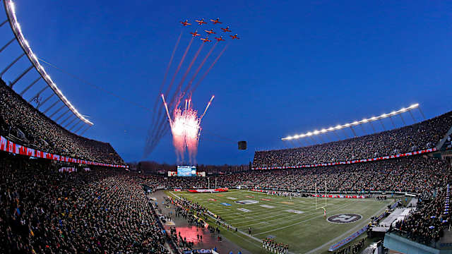 Nov 25, 2018; Edmonton, Alberta, CAN; The Canadian Snowbirds fly over the opening ceremonies during the 106th Grey Cup game at The Brick Field at Commonwealth Stadium. Mandatory Credit: Perry Nelson-USA TODAY Sports